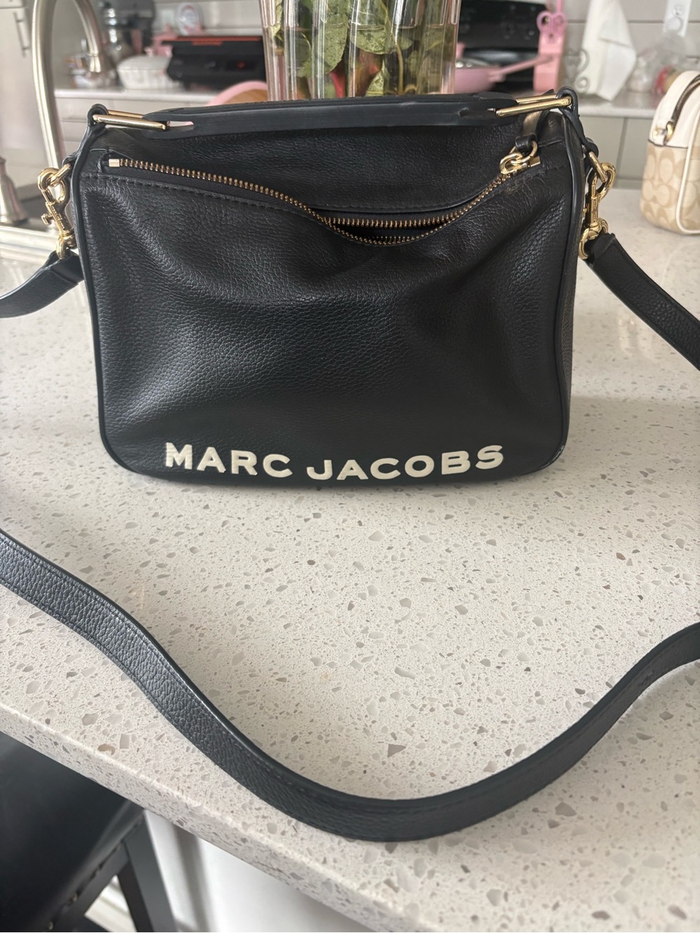 Marc Jacobs “ The soft box” Black Pebbled Leather  Bag with Gold Hardware